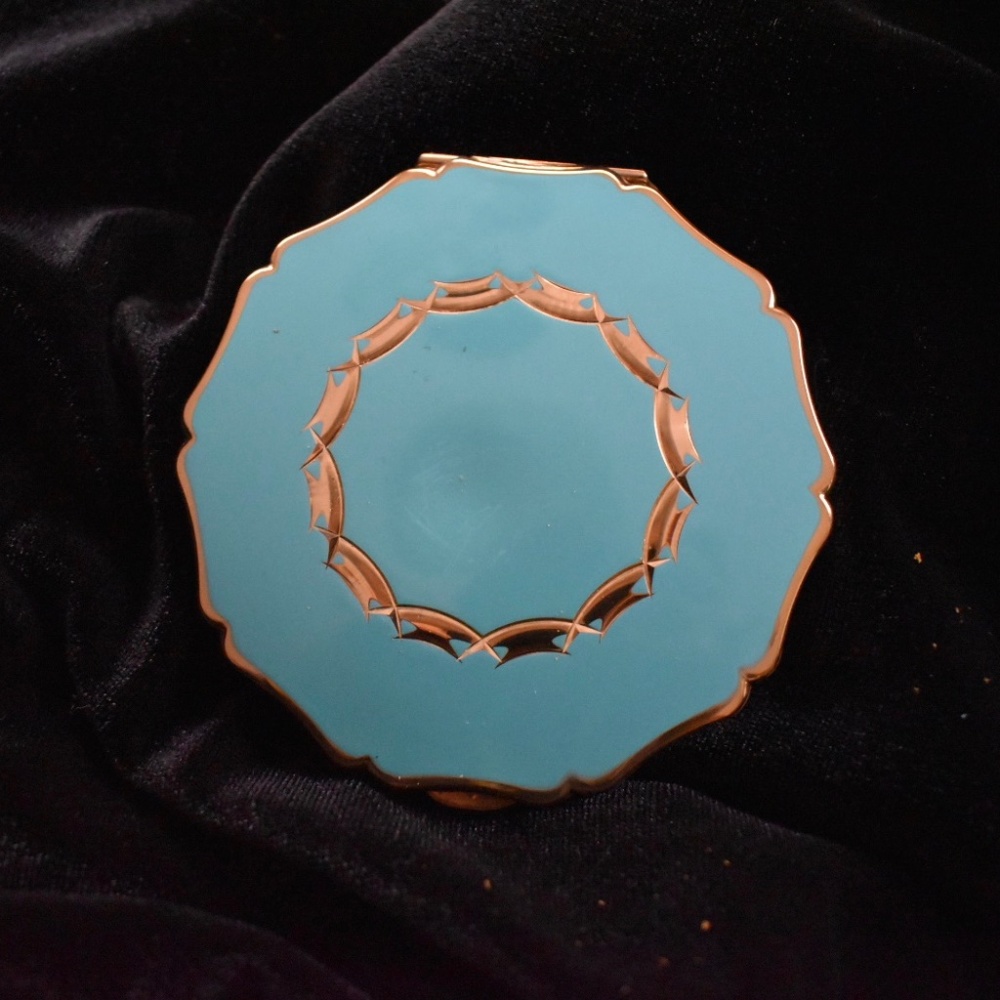 Vintage Stratton of England Gold Tone and Enamel Powder Mirror Compact
